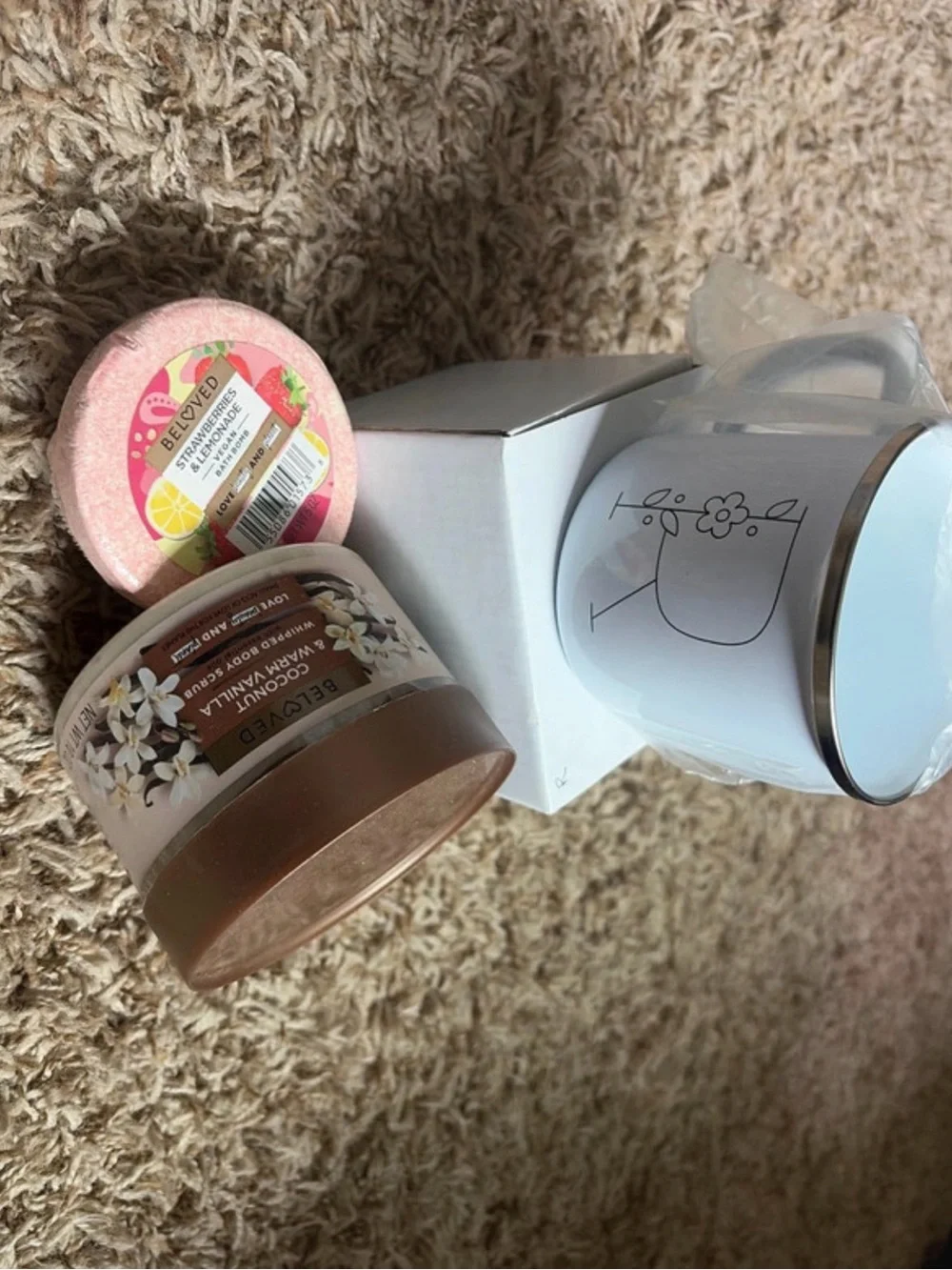 Coconut & Vanilla Whipped Body Butter , bath bomb and cup